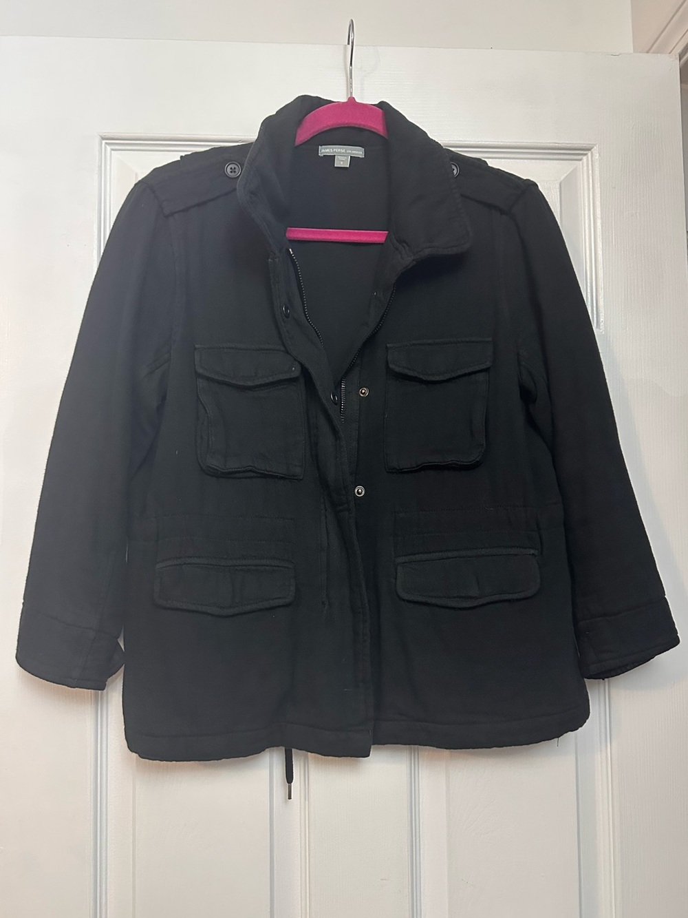James Perse Black Utility Cotton Jacket Zip Up Sz 2 XS/S GUC
